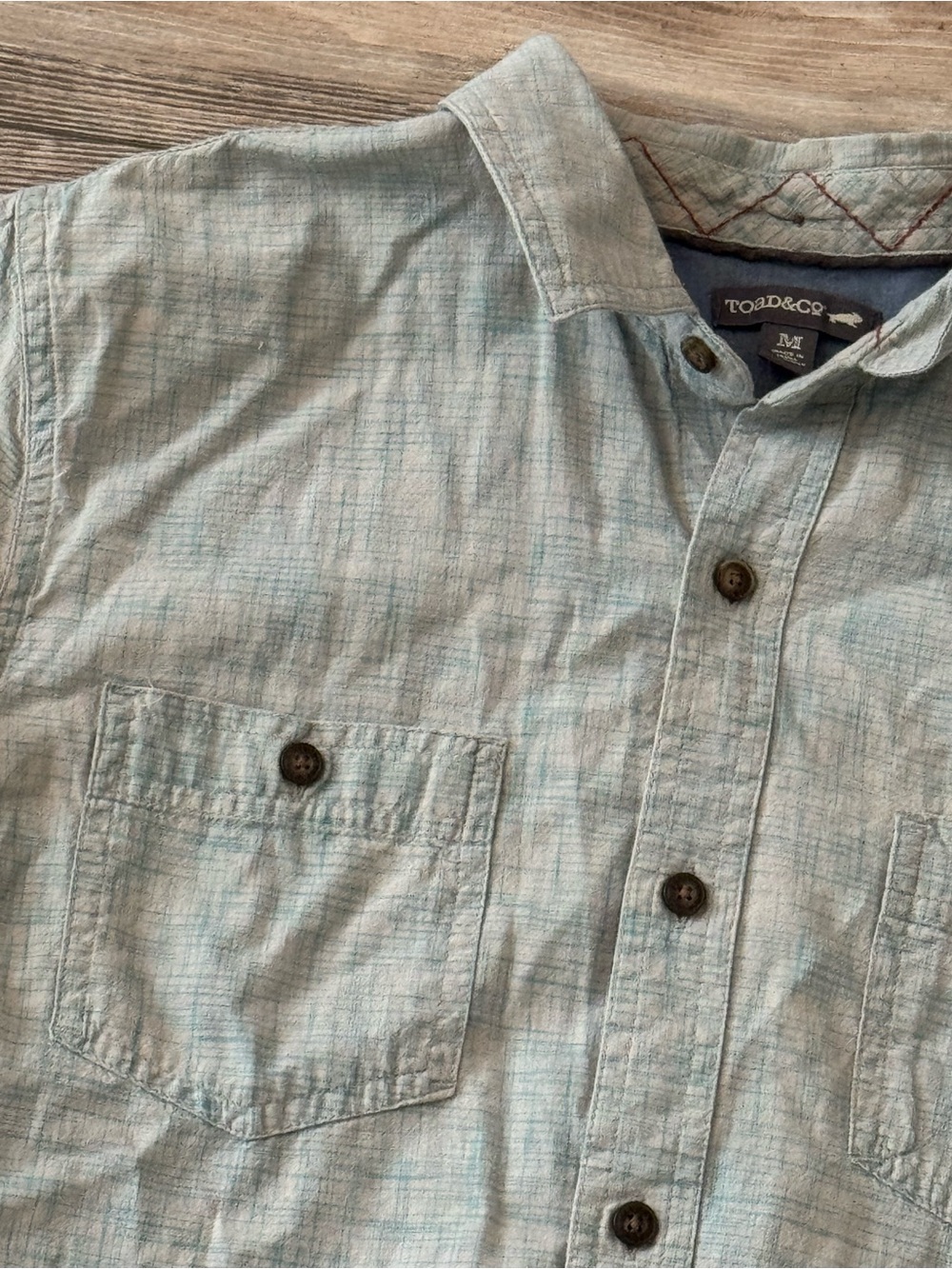 Toad & Co. Woven Short Sleeve Button Down Shirt Medium Sage green pattern